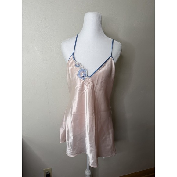 Other - Vintage 80's Val Mode Satin Chemise Slip Dress Women's Size Medium Pink Floral